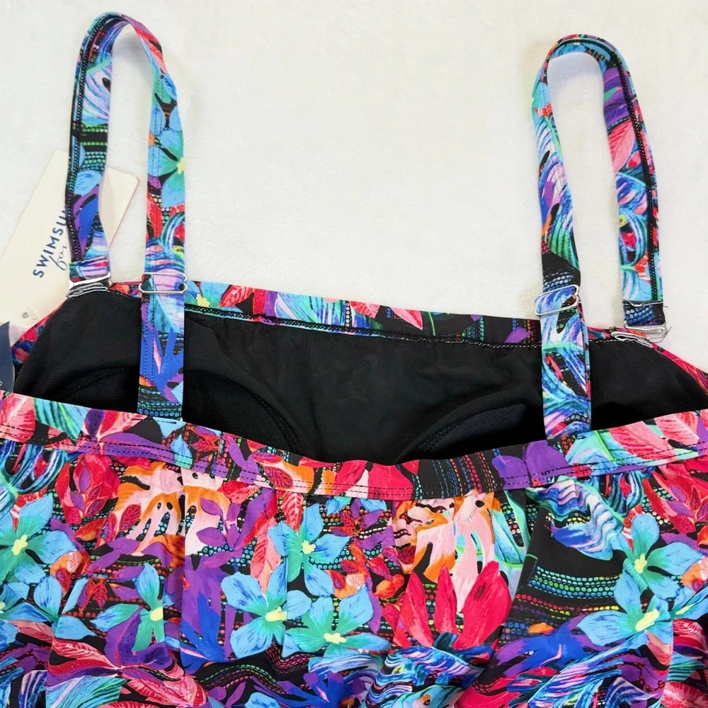 Swimsuits For All Women Floral Tropical Blouson Tankini Top 16 NWT‎